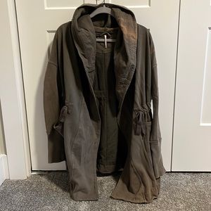 Free People Oversized Jacket with pinched tie waist, army green